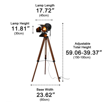 Vintage Industrial Tripod Wood LED Floor Lamp - Flyachilles