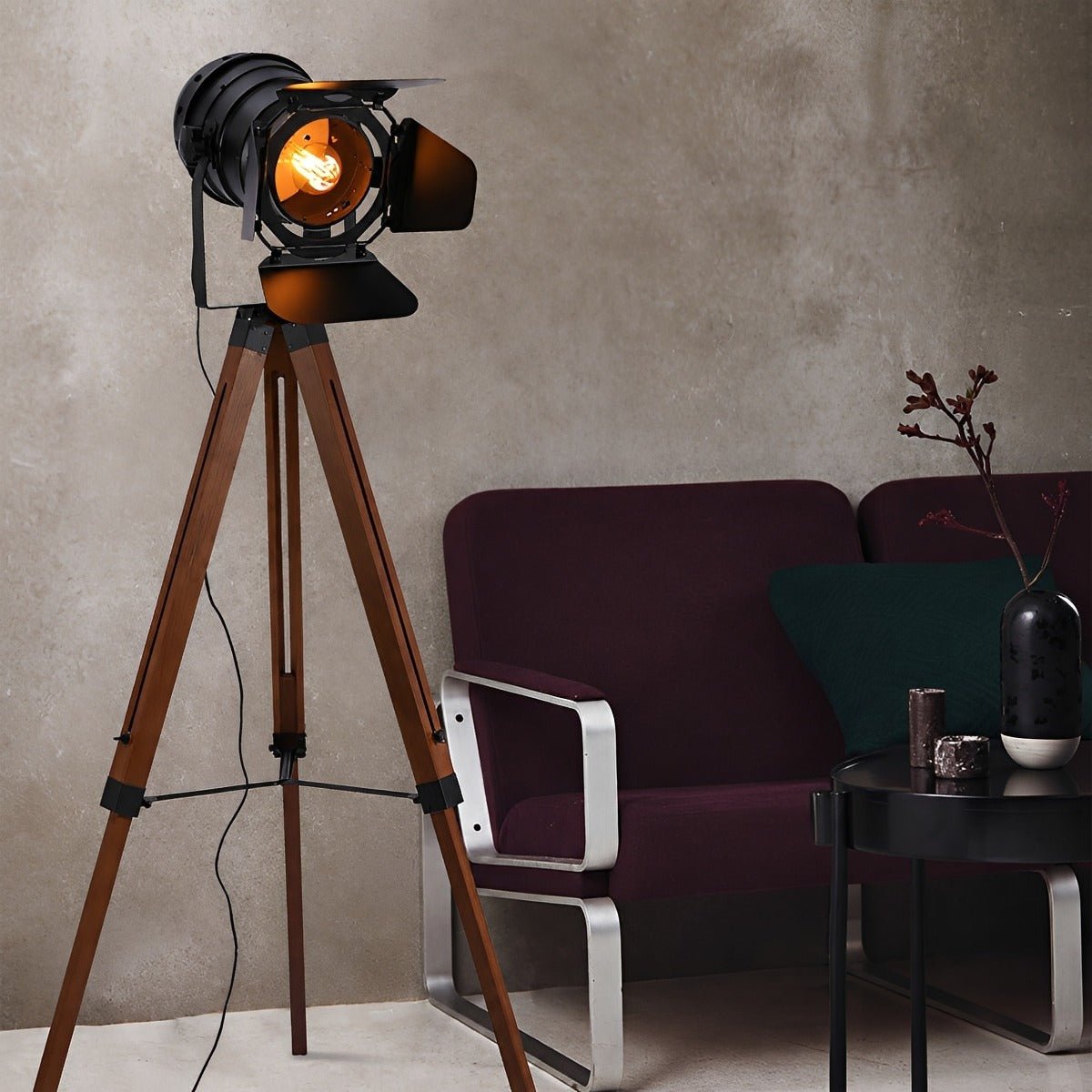Vintage Industrial Tripod Wood LED Floor Lamp - Flyachilles