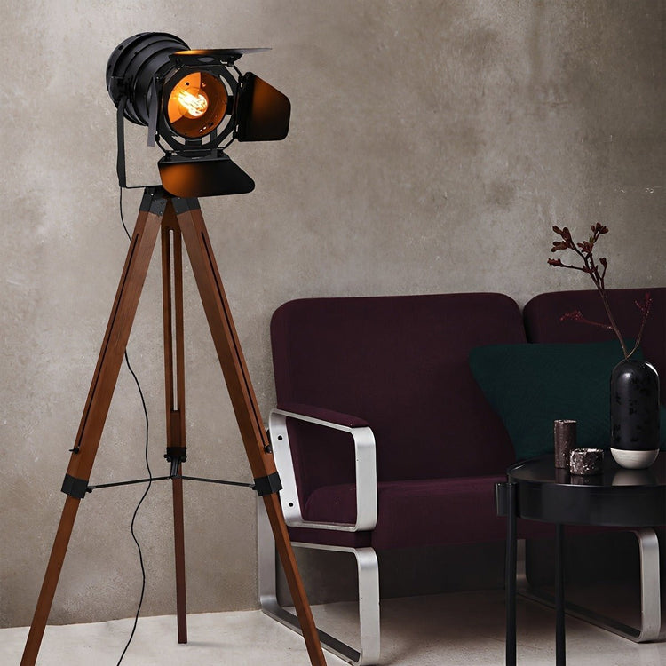 Vintage Industrial Tripod Wood LED Floor Lamp - Flyachilles