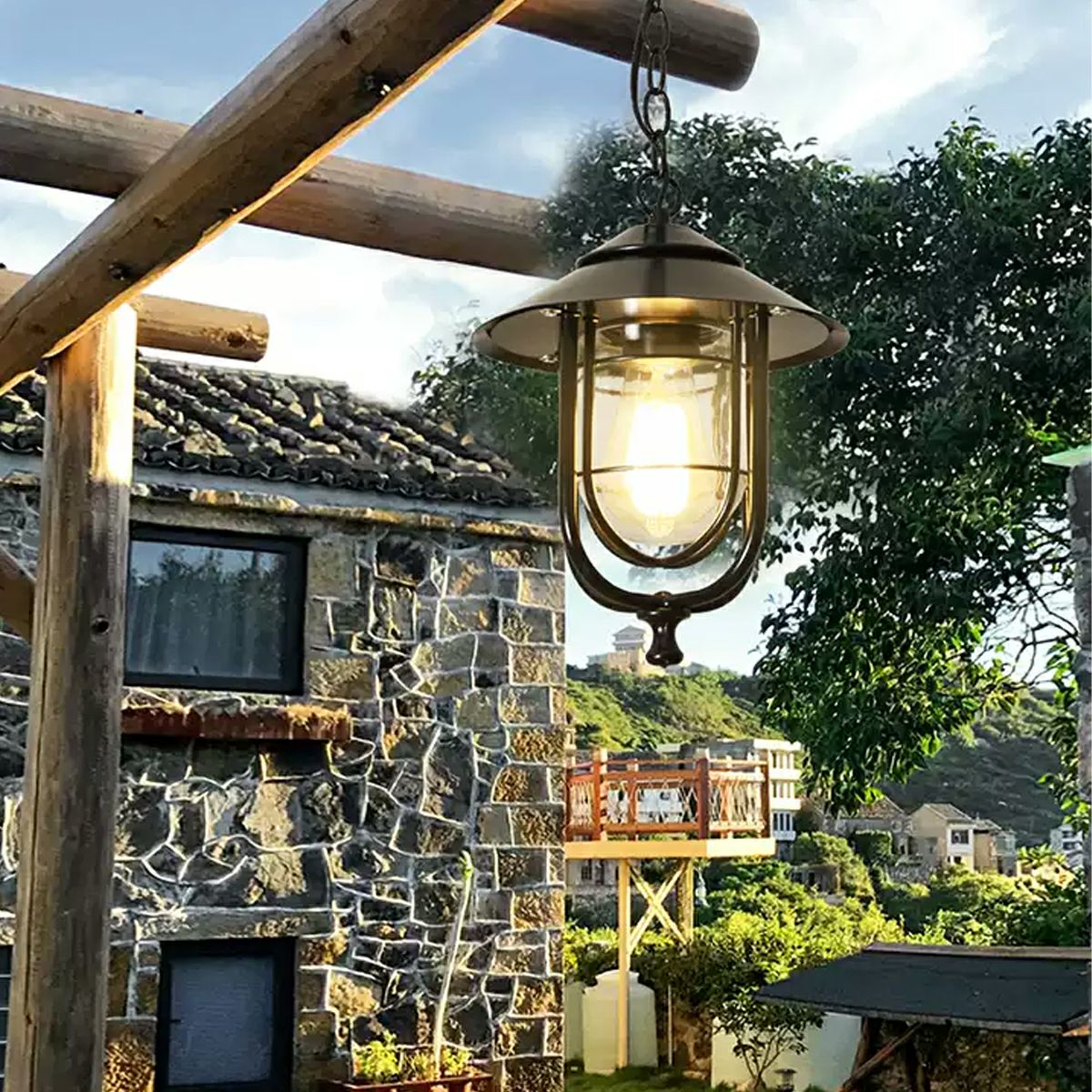 Vintage Rustic Birdcage Waterproof Outdoor LED Lantern Pendant Lights - Flyachilles
