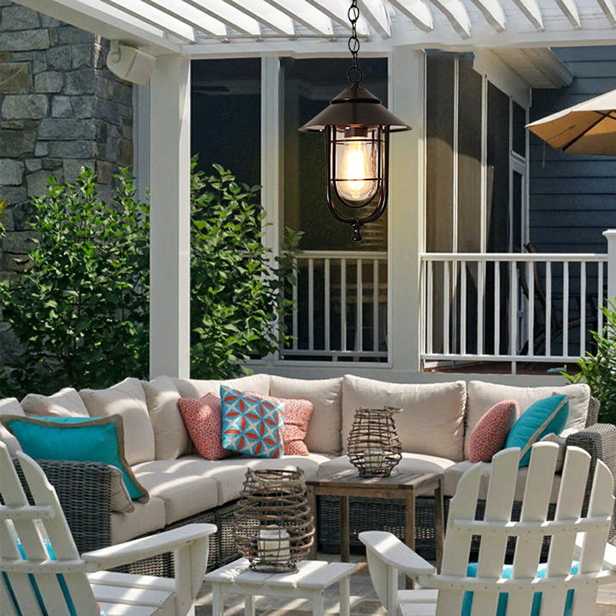 Vintage Rustic Birdcage Waterproof Outdoor LED Lantern Pendant Lights - Flyachilles