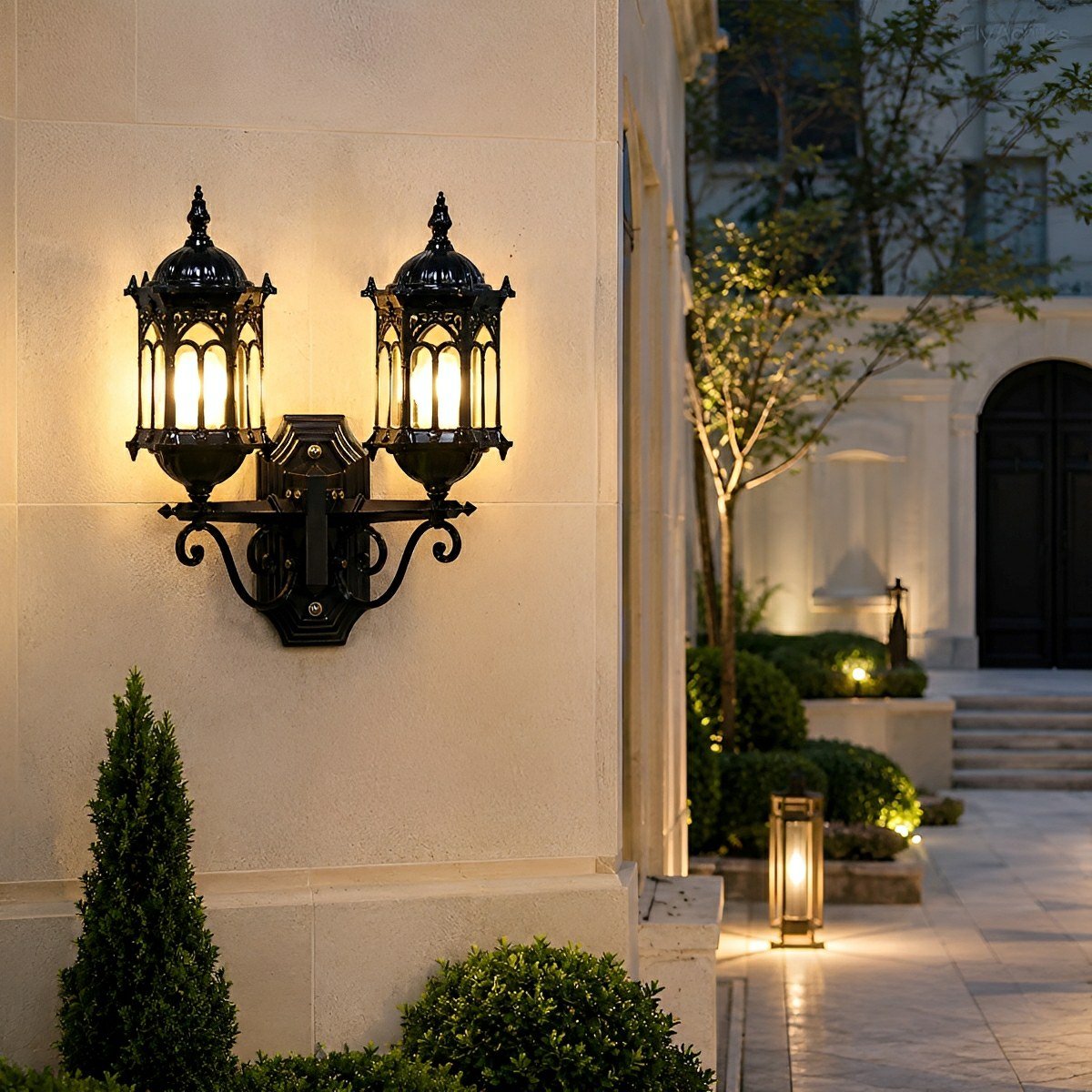 Vintage Rustic Castle Double Head Waterproof Outdoor LED Porch Wall Lights - Flyachilles