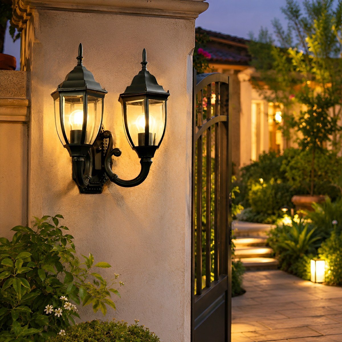 Vintage Rustic Castle Double Head Waterproof Outdoor LED Porch Wall Lights - Flyachilles