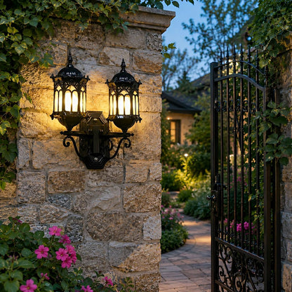 Vintage Rustic Castle Double Head Waterproof Outdoor LED Porch Wall Lights - Flyachilles