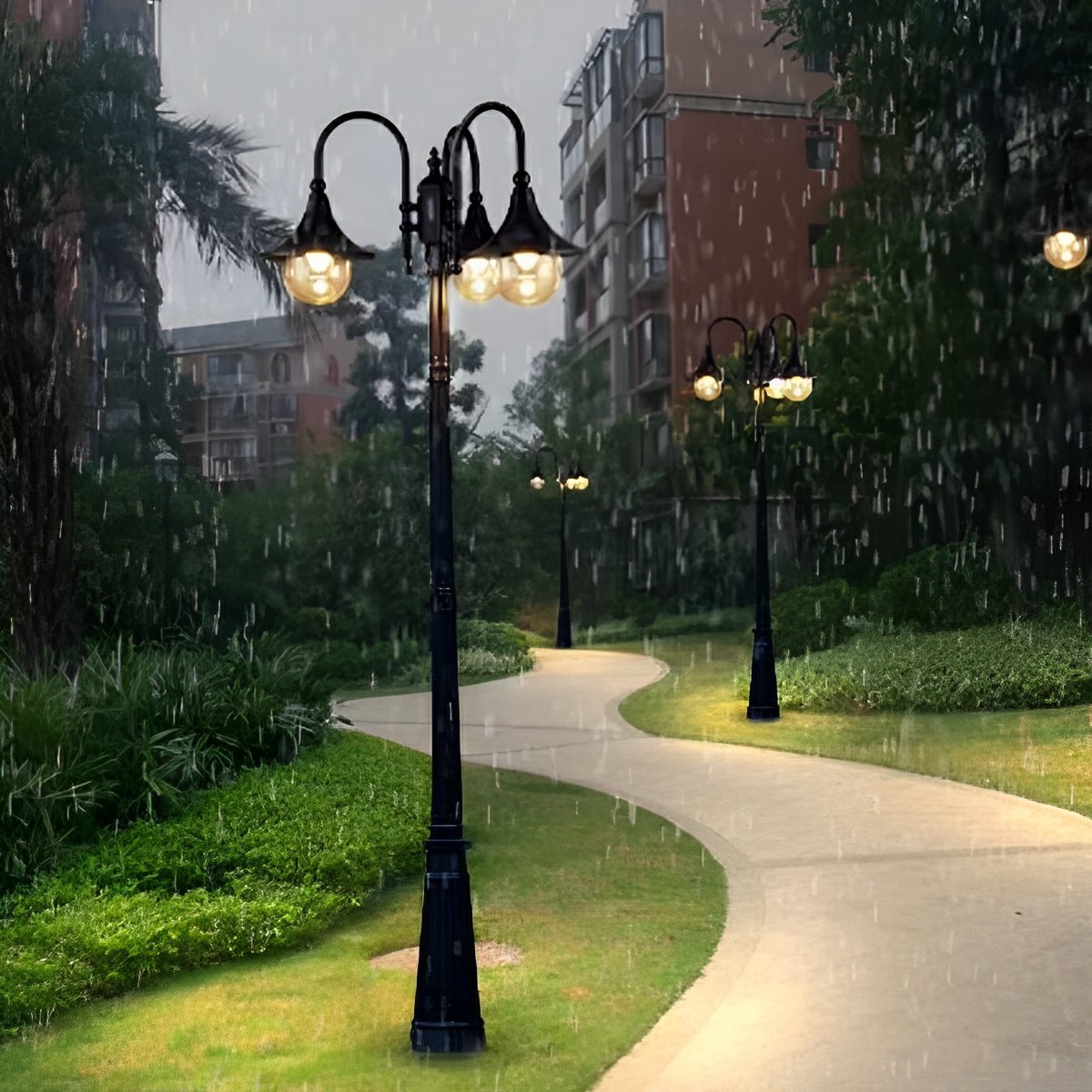 Vintage Waterproof Flared LED Outdoor Pathway Pole Lights - Flyachilles