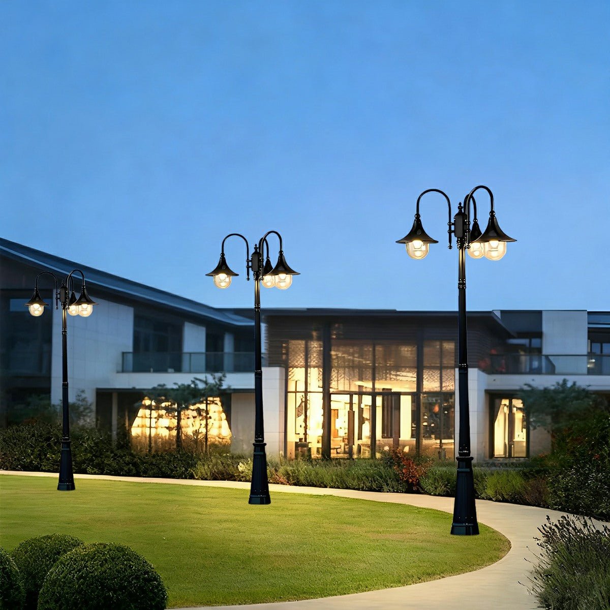 Vintage Waterproof Flared LED Outdoor Pathway Pole Lights - Flyachilles