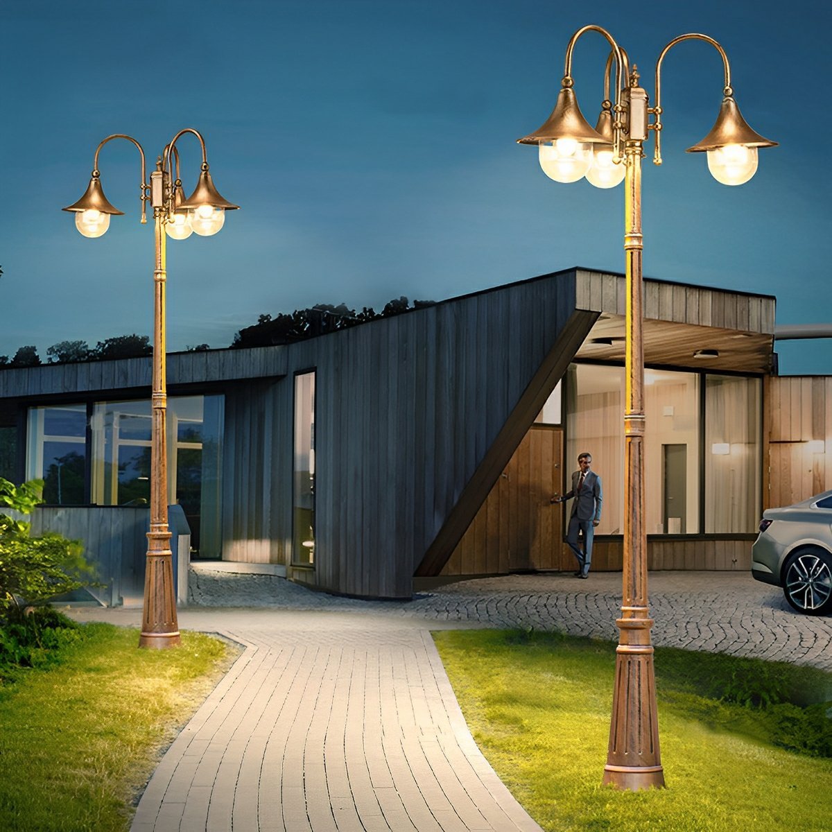 Vintage Waterproof Flared LED Outdoor Pathway Pole Lights - Flyachilles