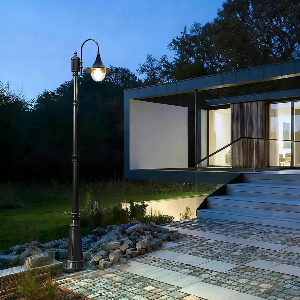 Vintage Waterproof Flared LED Outdoor Pathway Pole Lights - Flyachilles