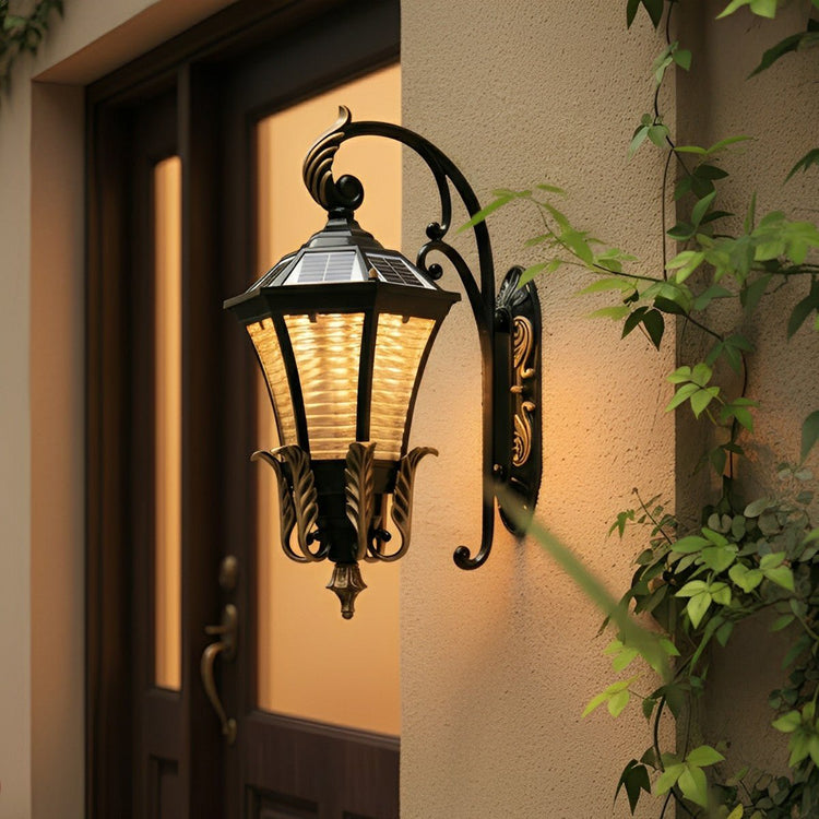 Vintage Waterproof Hexagonal Solar Outdoor LED Porch Light Exterior Wall Lights - Flyachilles
