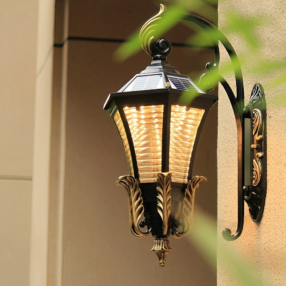 Vintage Waterproof Hexagonal Solar Outdoor LED Porch Light Exterior Wall Lights - Flyachilles