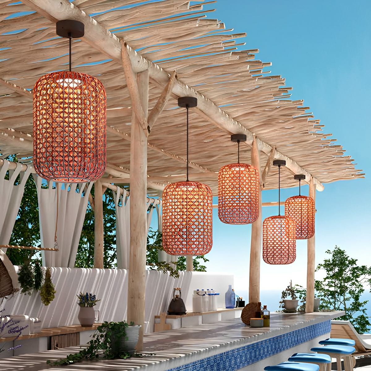 Vintage Waterproof Rattan LED Outdoor Ceiling Lights Lanterns - Flyachilles