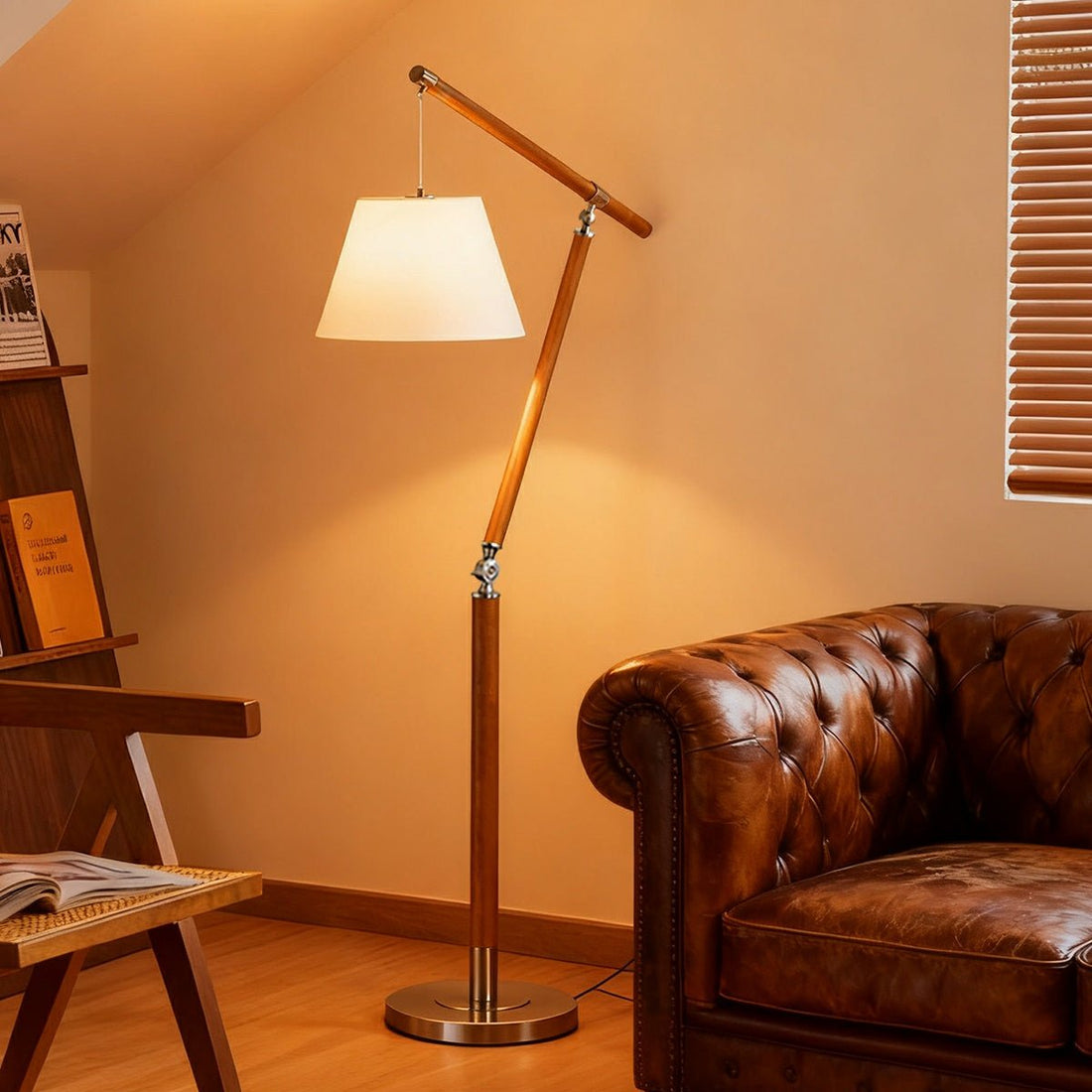 Vintage Wood Adjustable Swing Arm Floor Lamp - Flyachilles