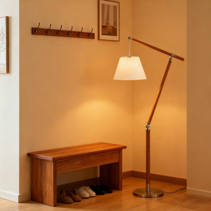 Vintage Wood Adjustable Swing Arm Floor Lamp - Flyachilles