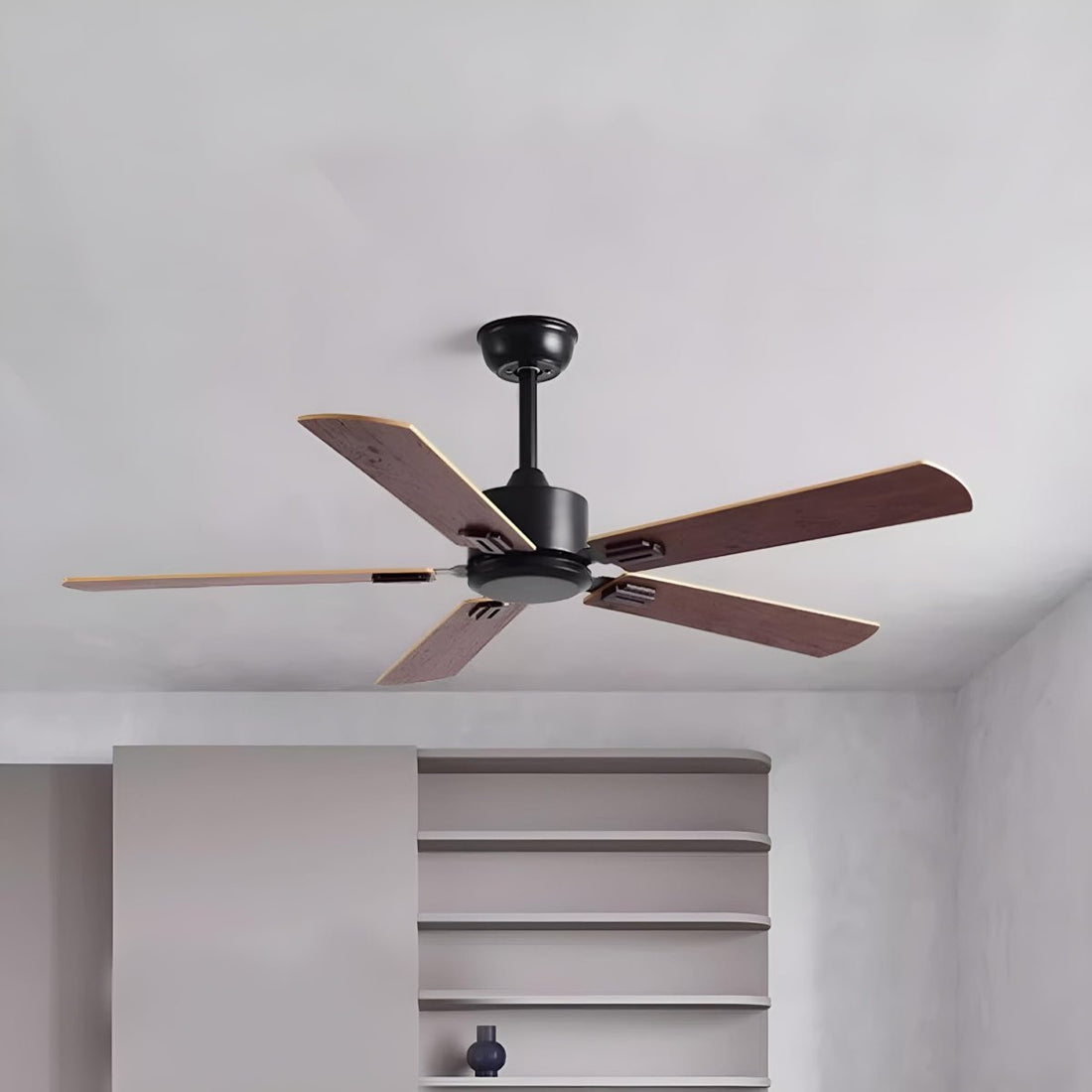 Vintage Wood Grain DC Motor 6 - speed Reverse Frequency Ceiling Fan 5 Blades - Flyachilles