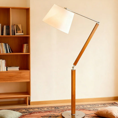 Vintage Wood White Lampshade Swing Arm Floor Lamp - Flyachilles