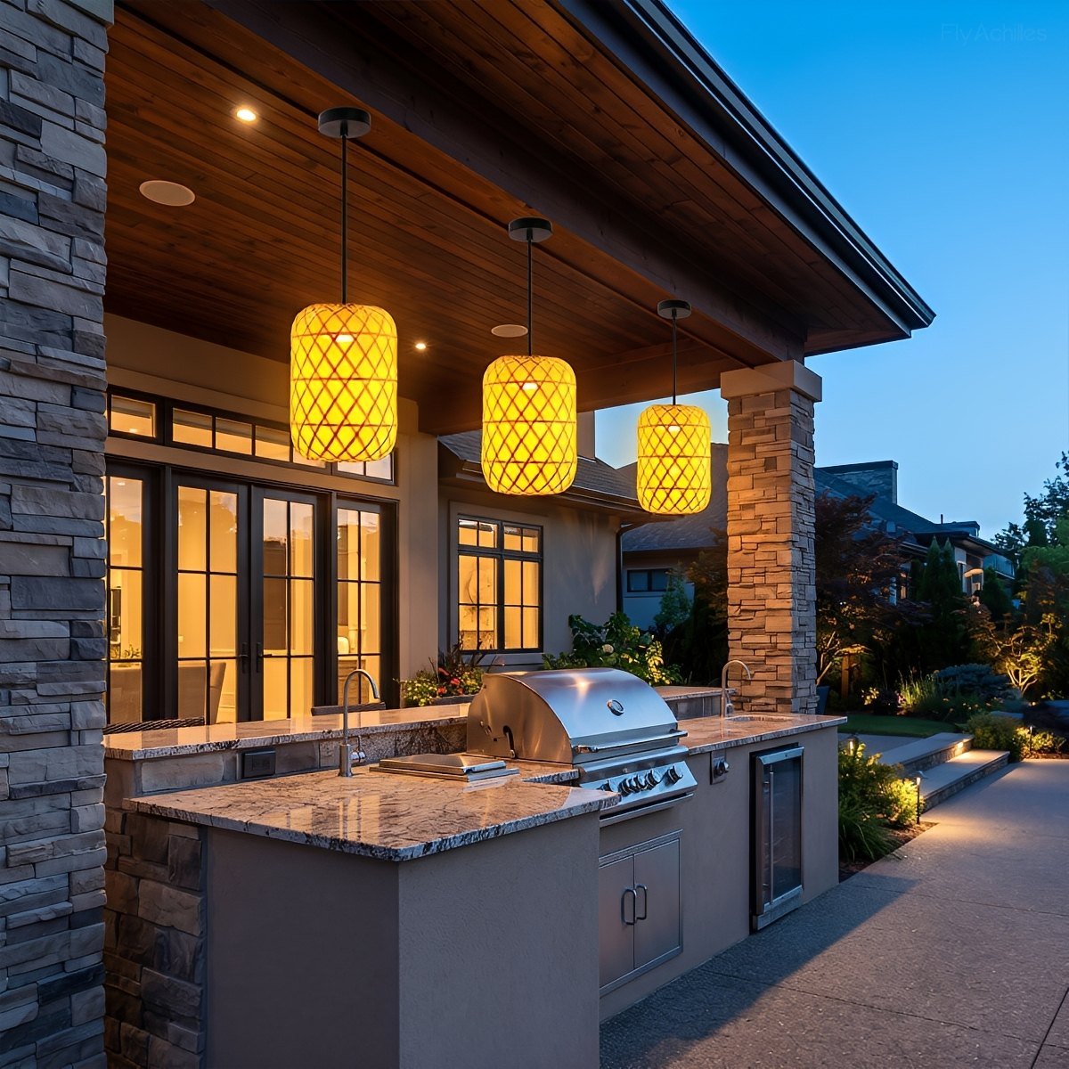 Waterproof Coastal Cylinder Rattan LED Outdoor Pendant Light - Flyachilles