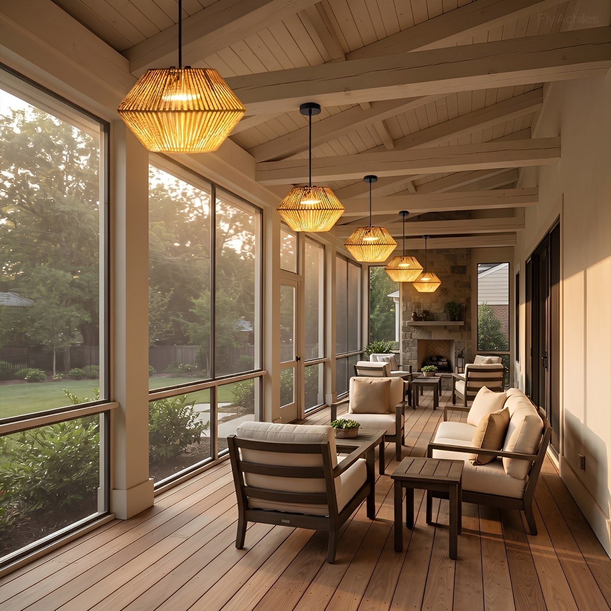 Waterproof Coastal Geometric Rattan LED Outdoor Pendant Light - Flyachilles