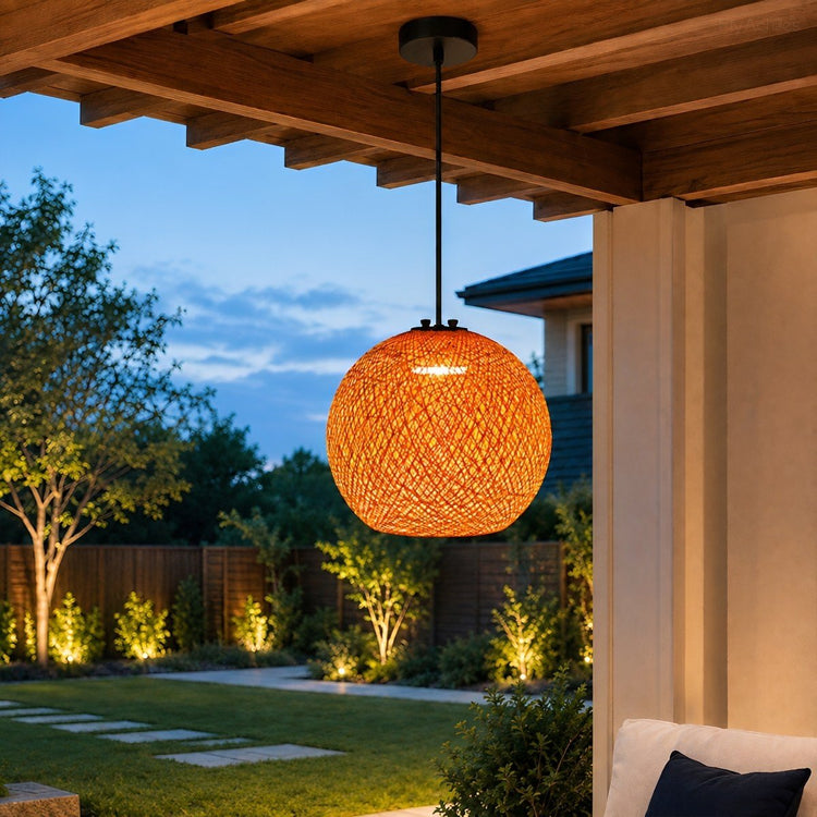 Waterproof Coastal Globe Woven Rope LED Outdoor Pendant Light - Flyachilles