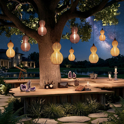 Waterproof Coastal Gourd Handwoven Rattan Outdoor Pendant Lights - Flyachilles