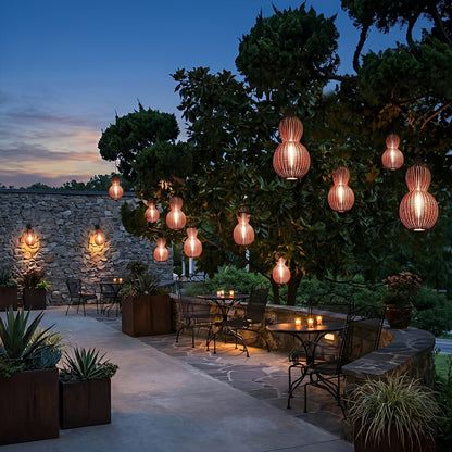 Waterproof Coastal Gourd Handwoven Rattan Outdoor Pendant Lights - Flyachilles