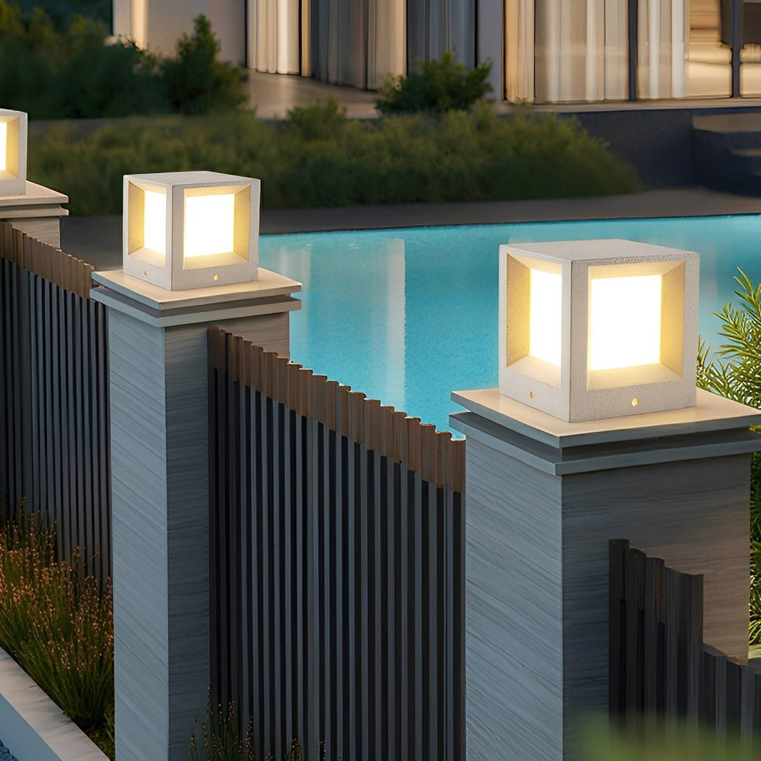 Waterproof Cubed Cement LED Outdoor Post Lights - Flyachilles