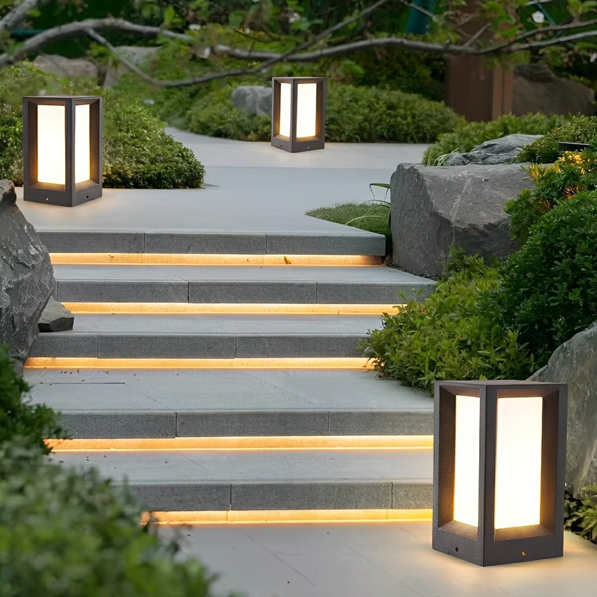 Waterproof Cubed Cement LED Outdoor Post Lights - Flyachilles