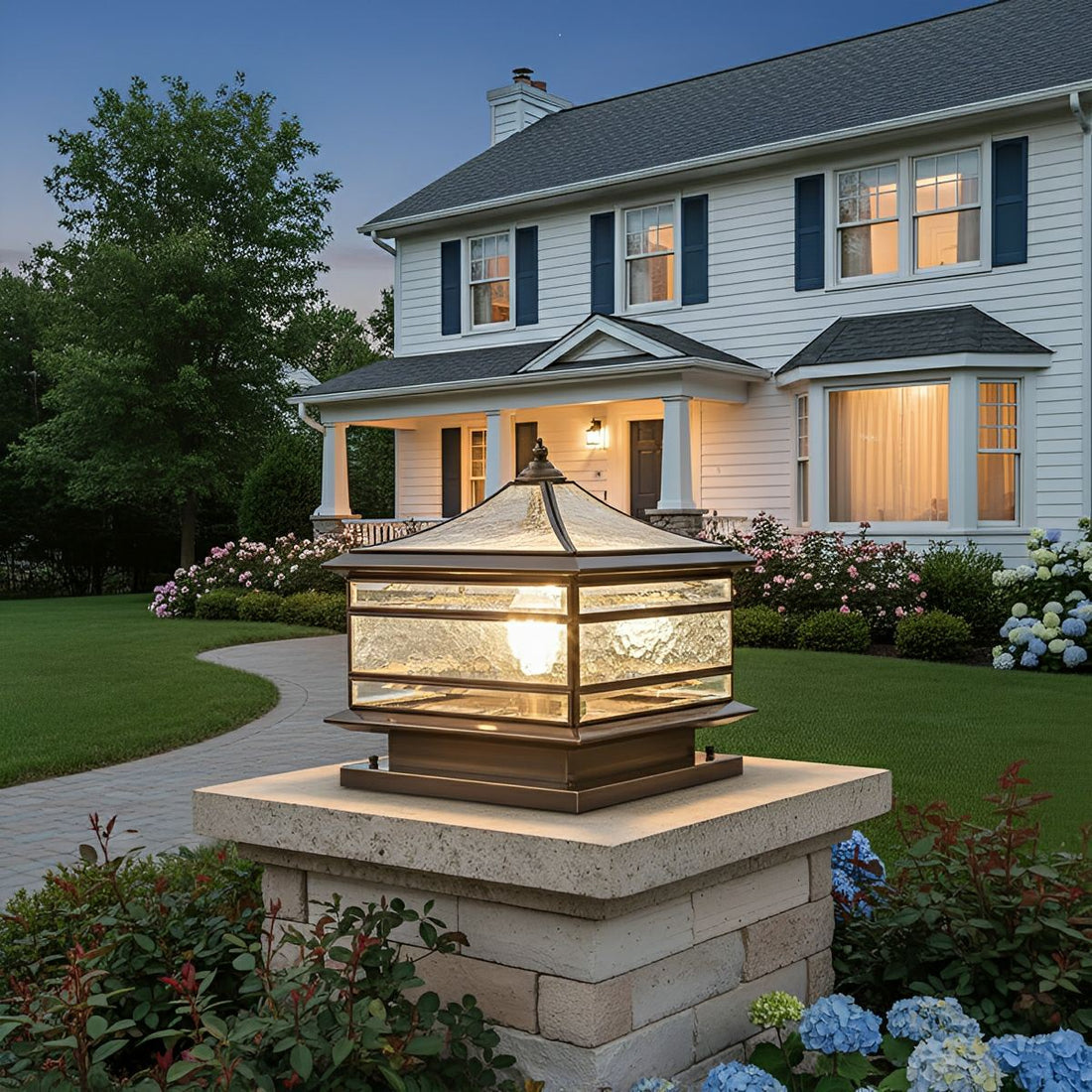 Waterproof Glass Copper Vintage Outdoor Fence Post Lights Pillar Light Column Lamp - Flyachilles