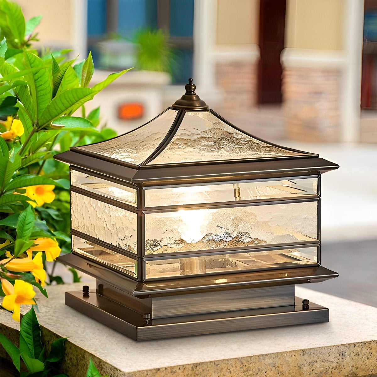 Waterproof Glass Copper Vintage Outdoor Fence Post Lights Pillar Light Column Lamp - Flyachilles