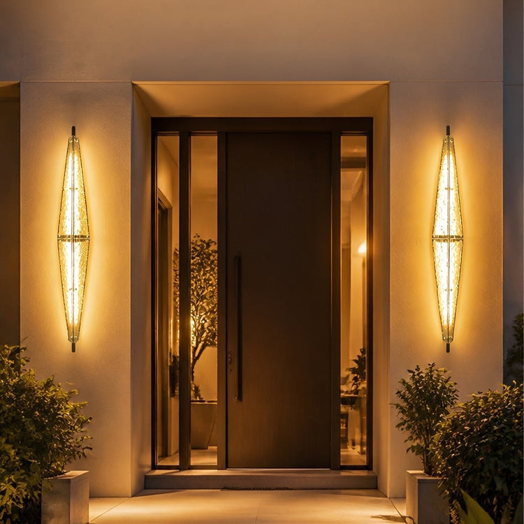 Waterproof Luxury Diamond Leaf Textured Glass Outdoor Wall Light - Flyachilles