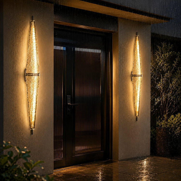 Waterproof Luxury Diamond Leaf Textured Glass Outdoor Wall Light - Flyachilles