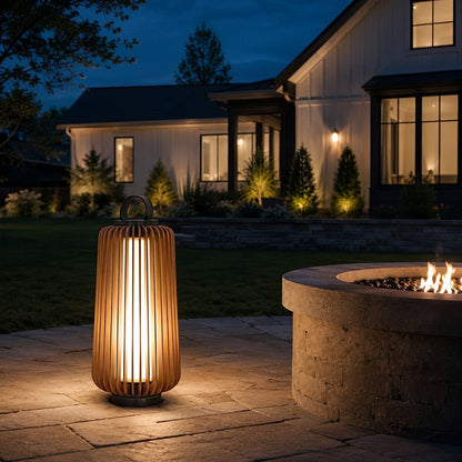 Waterproof Modern Ribbed Cylindrical LED Outdoor Floor Lamp Lantern - Flyachilles