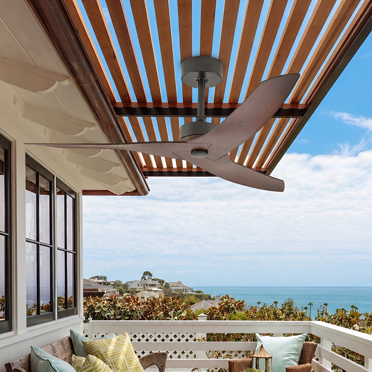 Waterproof Modern Sculpted Curved 3-Blade Outdoor Ceiling Fan - Flyachilles