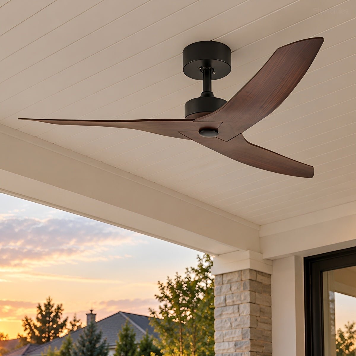Waterproof Modern Sculpted Curved 3-Blade Outdoor Ceiling Fan - Flyachilles