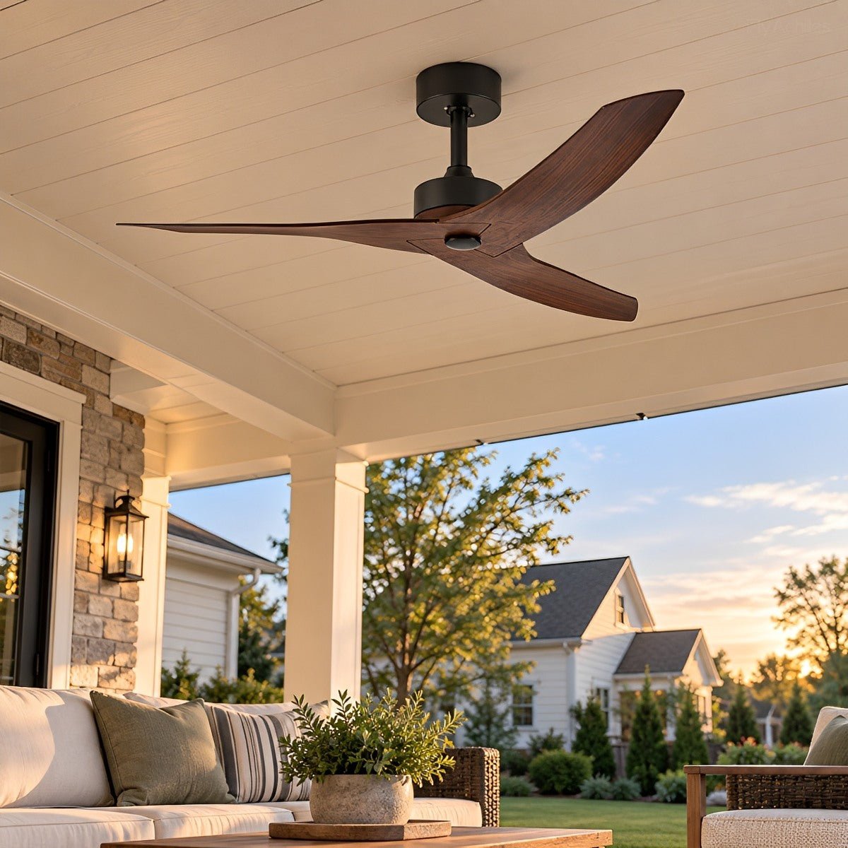 Waterproof Modern Sculpted Curved 3-Blade Outdoor Ceiling Fan - Flyachilles