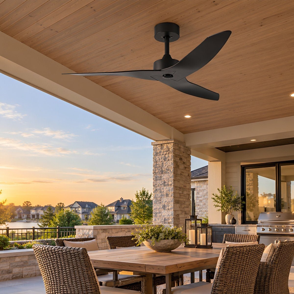 Waterproof Modern Sculpted Curved 3-Blade Outdoor Ceiling Fan - Flyachilles