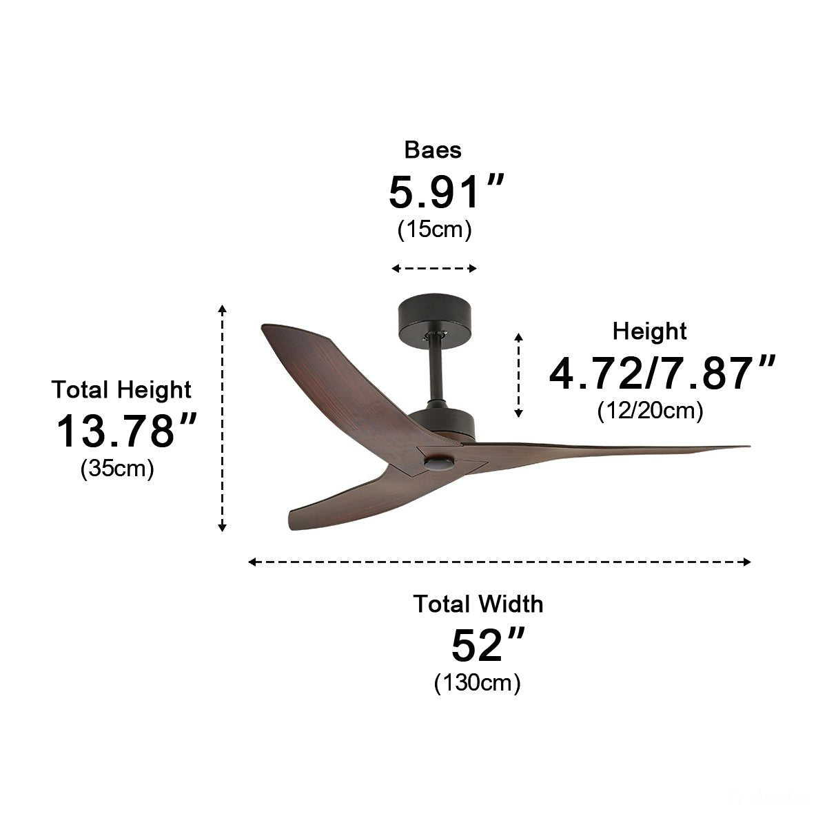 Waterproof Modern Sculpted Curved 3-Blade Outdoor Ceiling Fan - Flyachilles