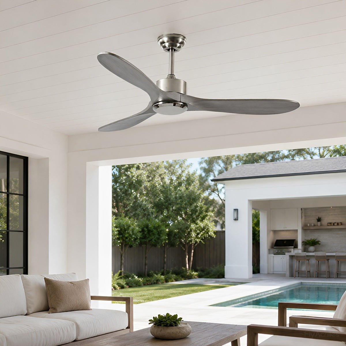Waterproof Modern Wood 3-Blade Outdoor Ceiling Fan - Flyachilles