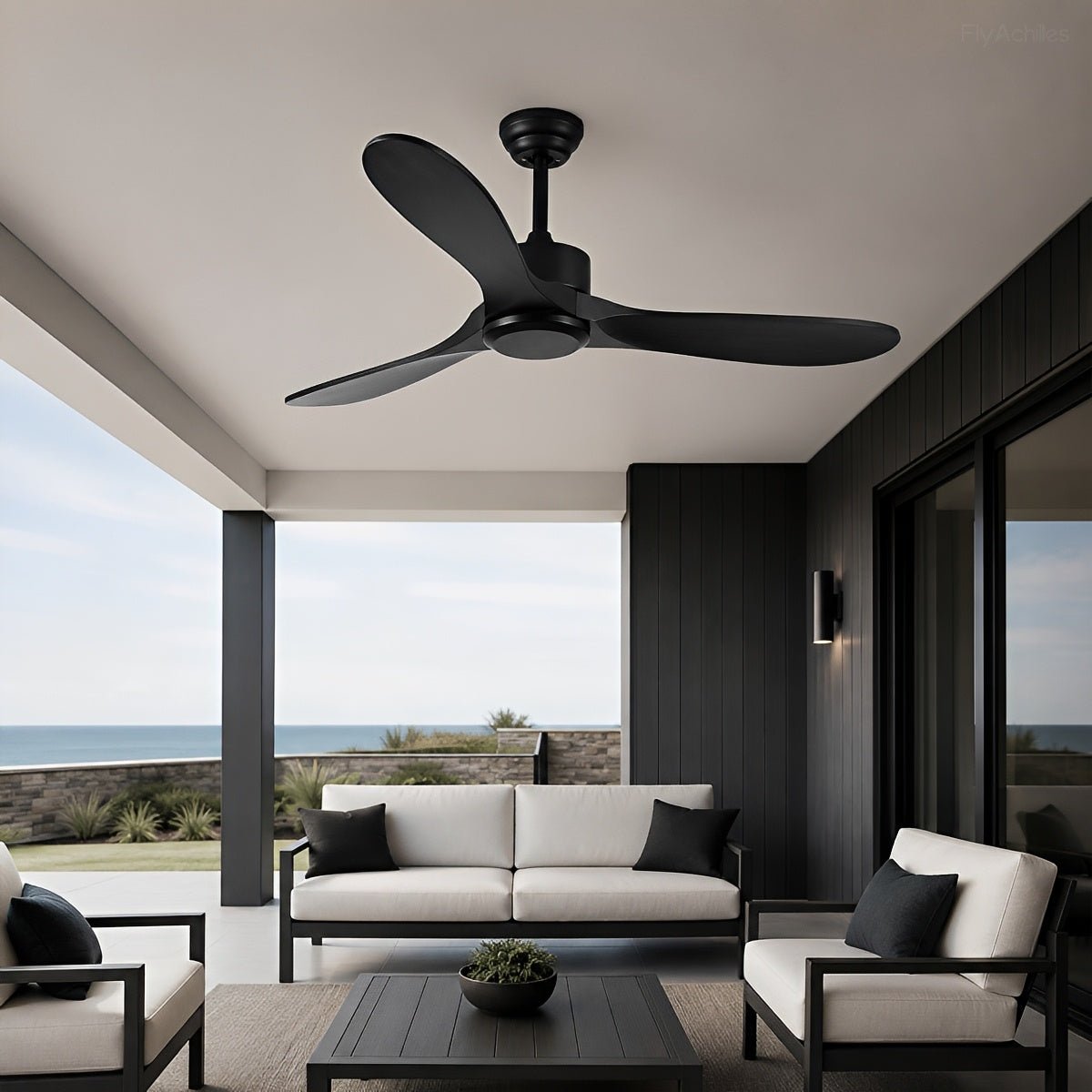 Waterproof Modern Wood 3-Blade Outdoor Ceiling Fan - Flyachilles
