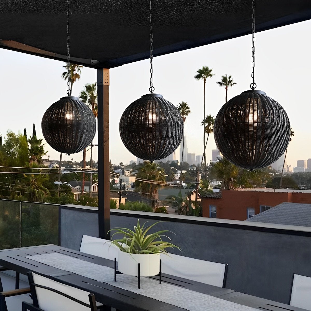 Waterproof Round Rattan Outdoor Lanterns Pendant Lights - Flyachilles