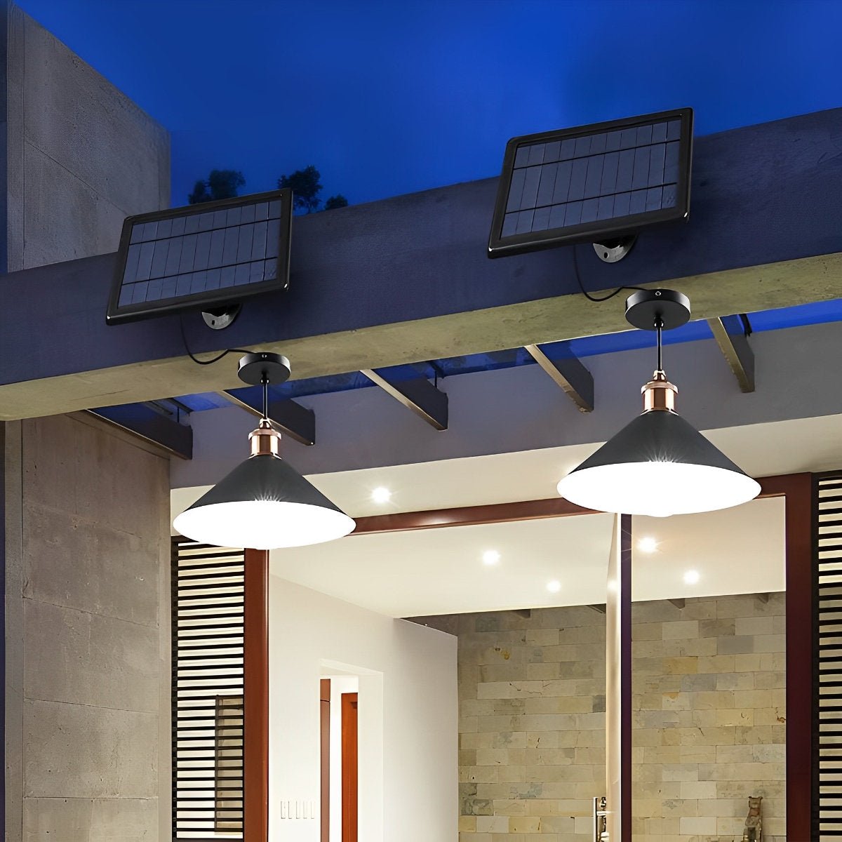Waterproof Solar Classic Conical Shade LED Pendant Light Hanging Lights - Flyachilles