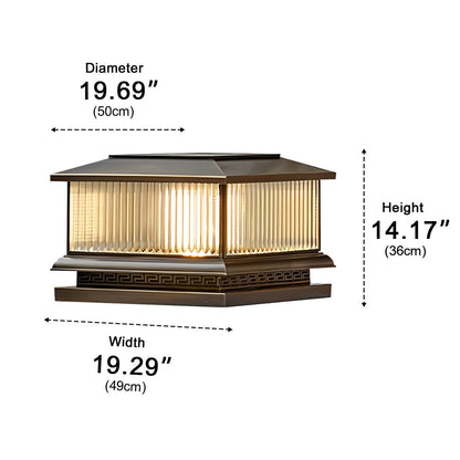 Waterproof Solar Vintage Copper Tower Striped Glass LED Outdoor Post Lights - Flyachilles
