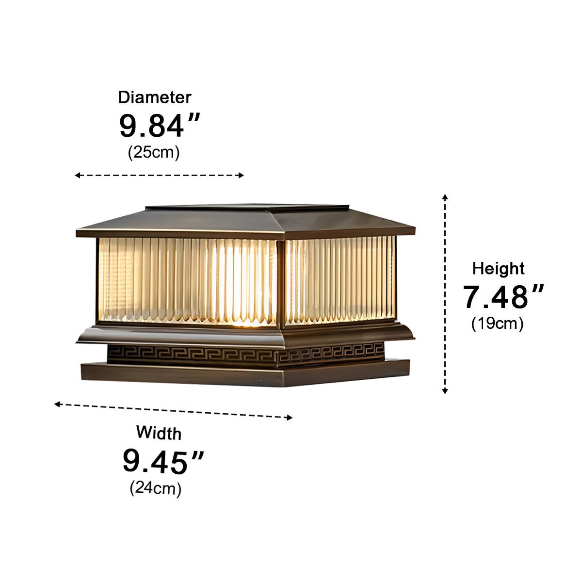 Waterproof Solar Vintage Copper Tower Striped Glass LED Outdoor Post Lights - Flyachilles
