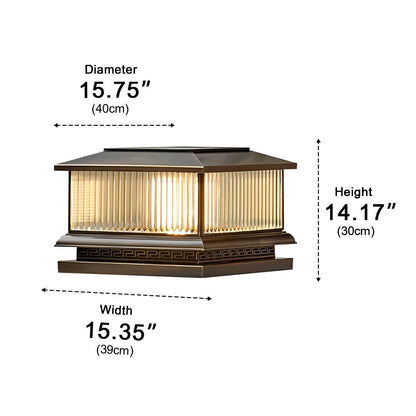 Waterproof Solar Vintage Copper Tower Striped Glass LED Outdoor Post Lights - Flyachilles