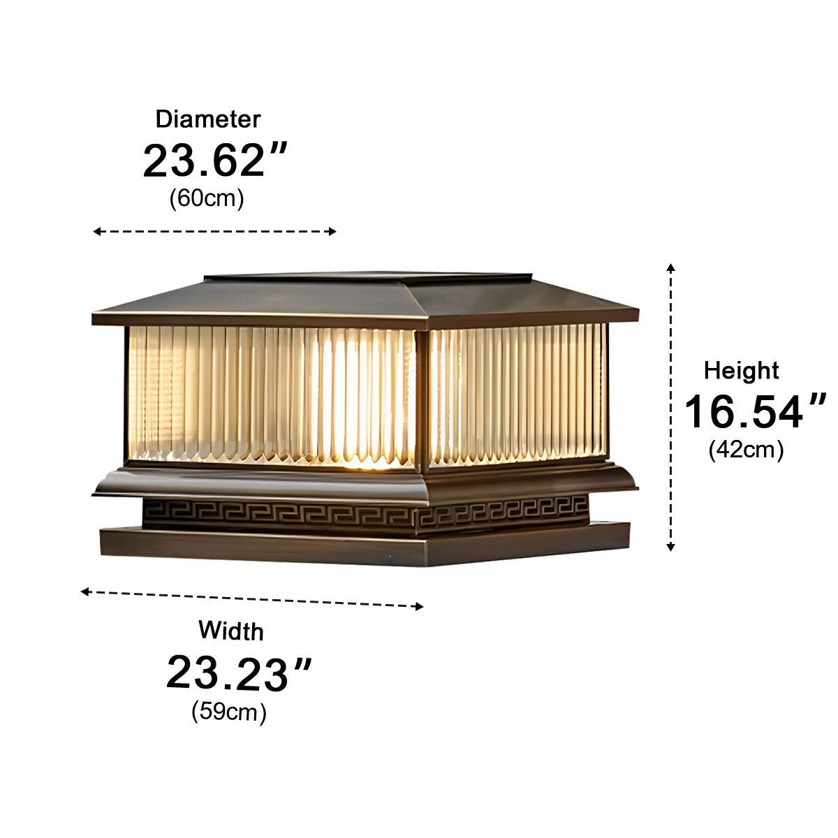 Waterproof Solar Vintage Copper Tower Striped Glass LED Outdoor Post Lights - Flyachilles