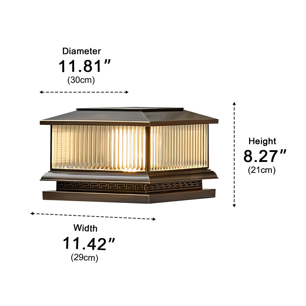 Waterproof Solar Vintage Copper Tower Striped Glass LED Outdoor Post Lights - Flyachilles