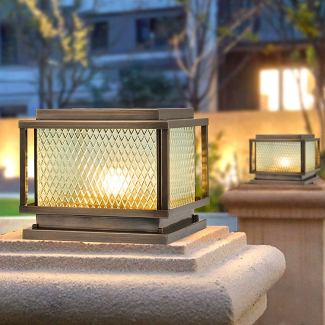 Waterproof Solar Vintage Square Copper LED Outdoor Post Lights - Flyachilles