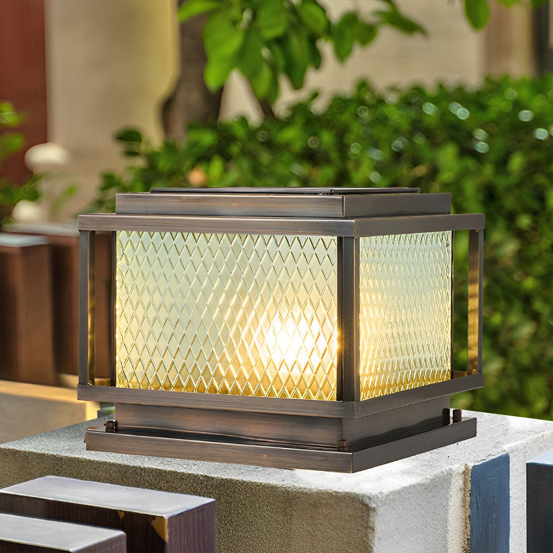 Waterproof Solar Vintage Square Copper LED Outdoor Post Lights - Flyachilles
