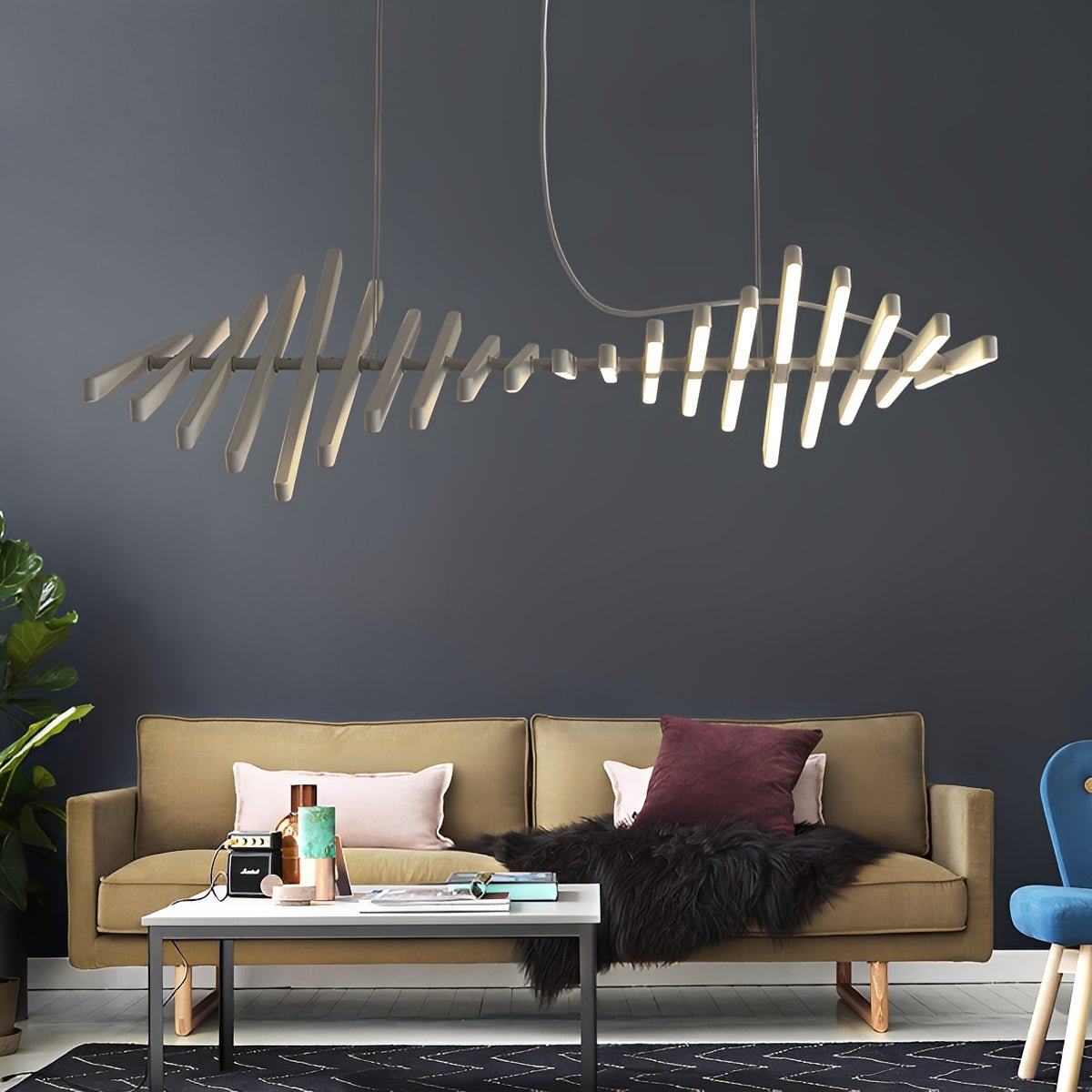 Waves Fishbone Fish Skeleton Strip Stepless Dimming LED Nordic Chandelier Pendant Light - Flyachilles