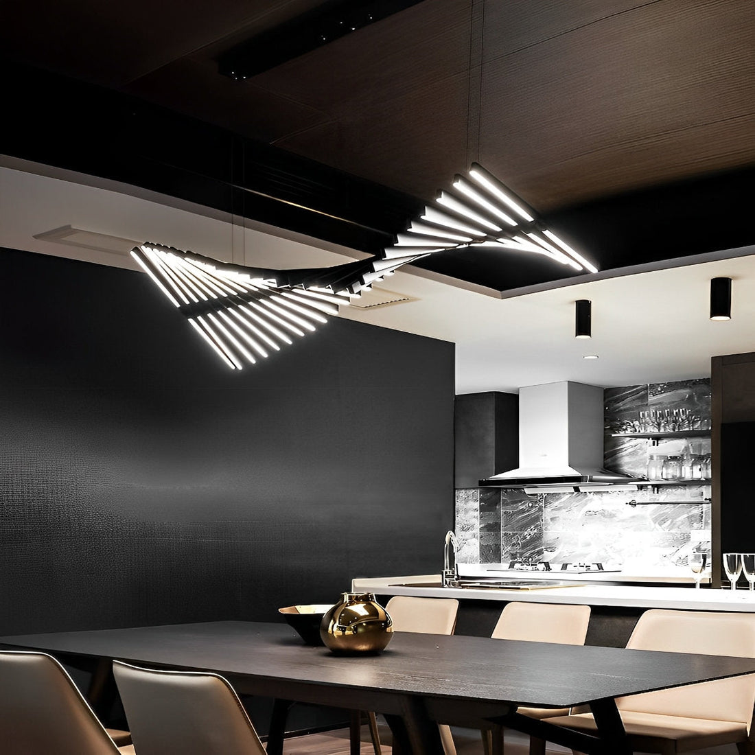 Waves Fishbone Fish Skeleton Strip Stepless Dimming LED Nordic Chandelier Pendant Light - Flyachilles