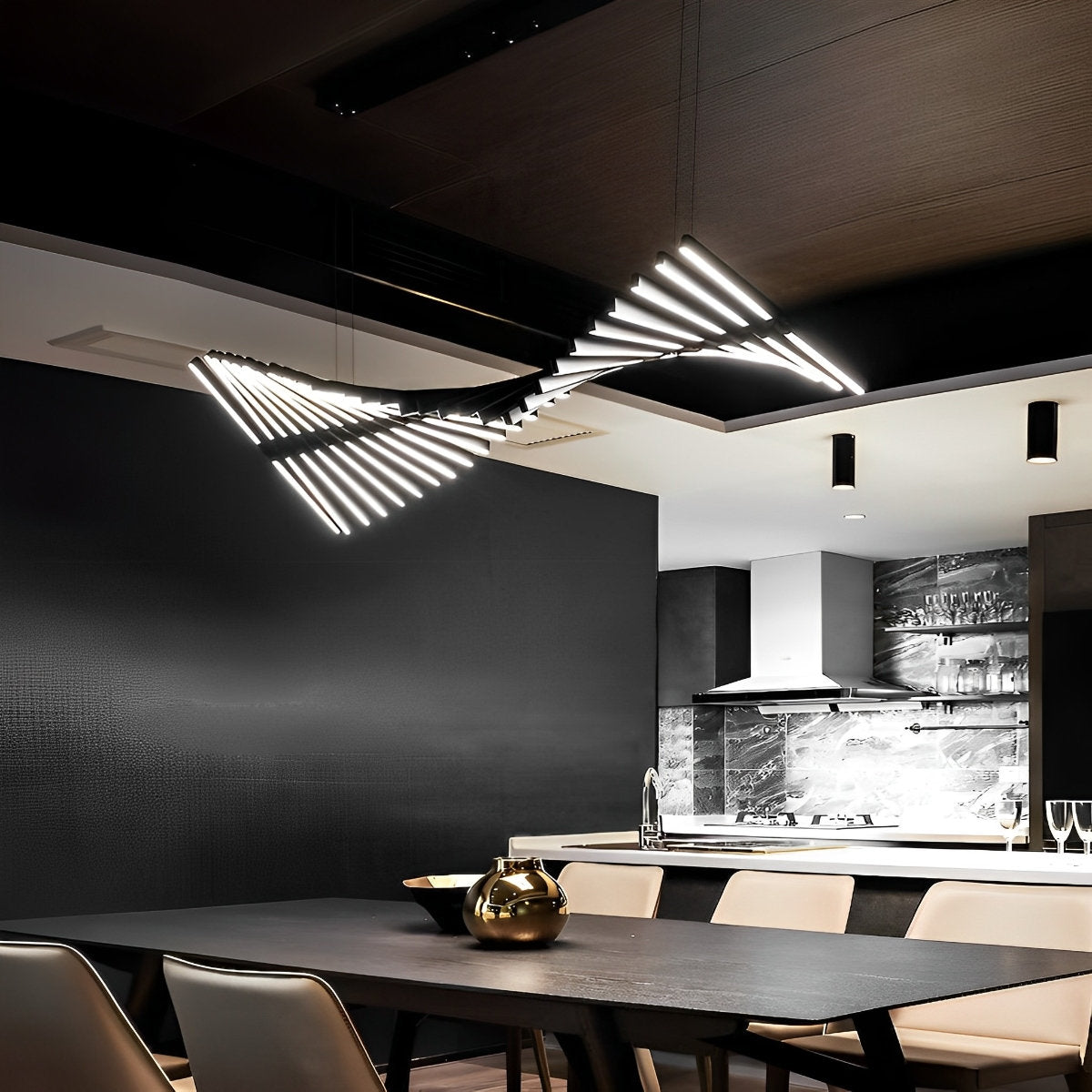 Waves Fishbone Fish Skeleton Strip Stepless Dimming LED Nordic Chandelier Pendant Light - Flyachilles